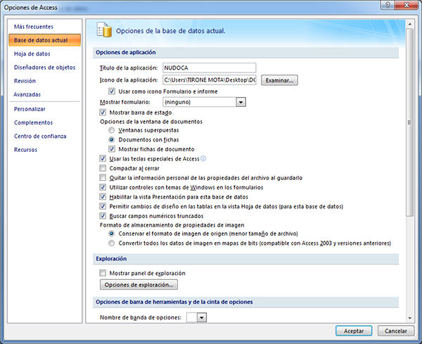 Opciones de Access