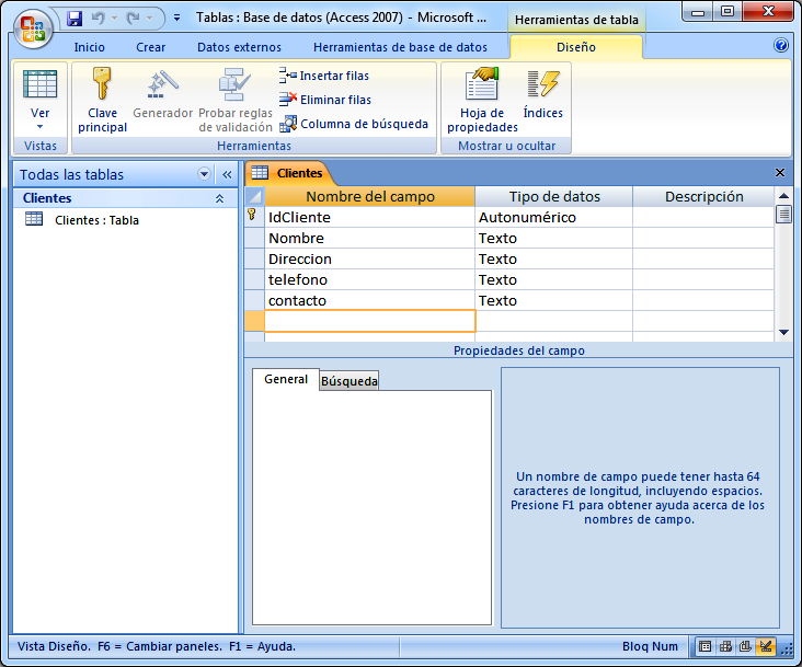 Tabla Clientes