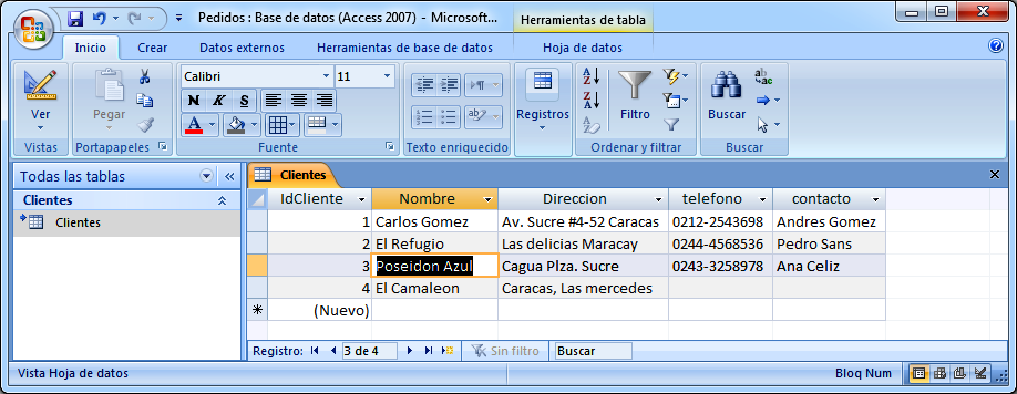 Tabla Clientes vinculada