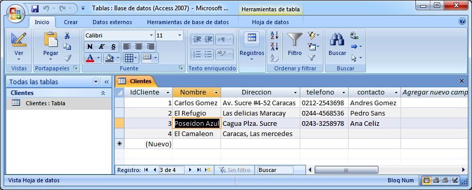 Tabla Clientes vinculada