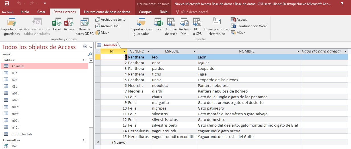 (Tabla Access)