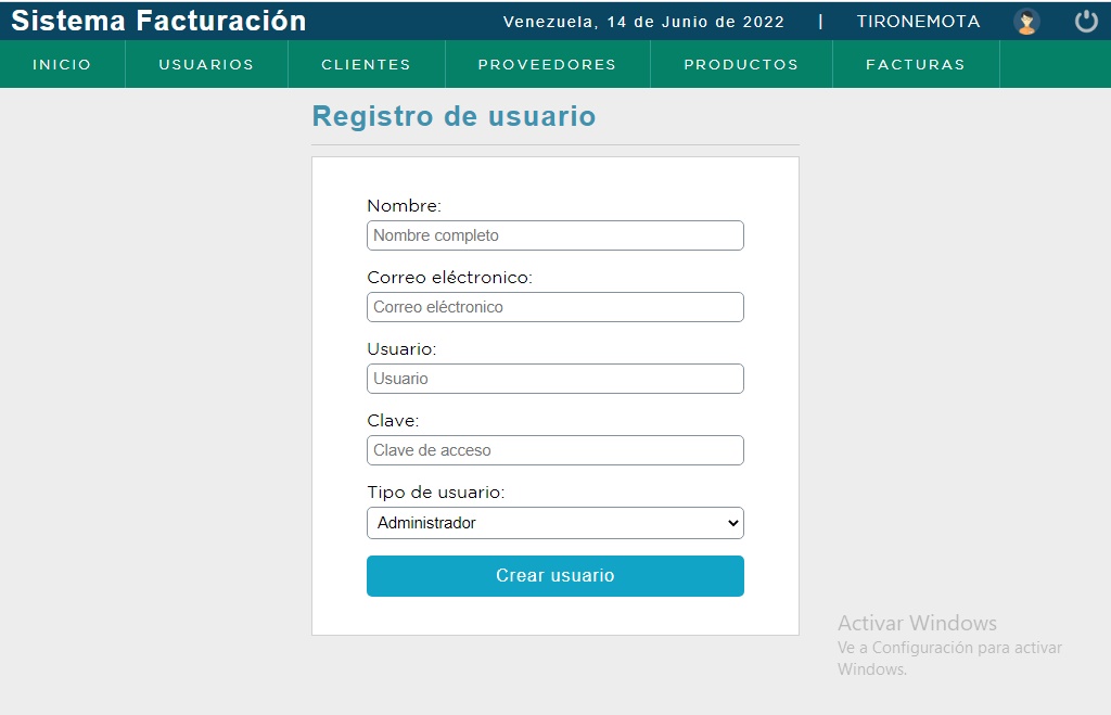 Registro de usuario