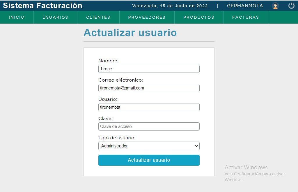 Actualizar usuario