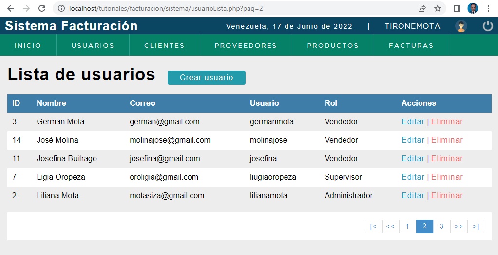 Lista de usuarios