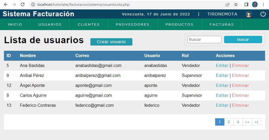 Lista de usuarios